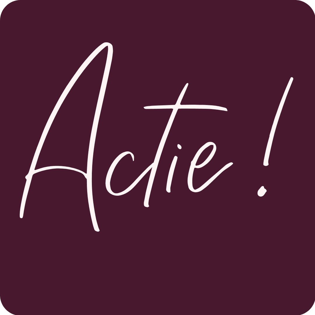 Merkafbeelding van Beauty & Browbar met het woord Actie! in sierschrift op een aubergine vlak.