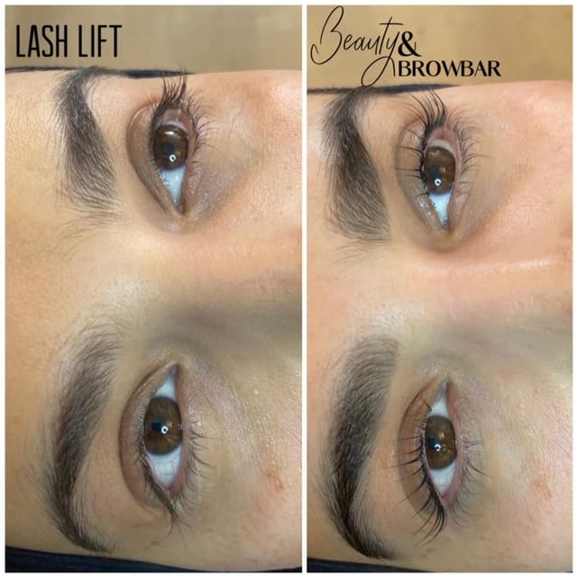 Voor en na van een lashlift bij beide ogen.